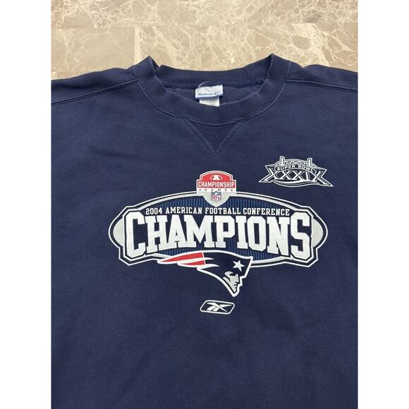 Vintage NFL New England Patriots Sweatshirt Large Blue 2004 AFC Champions - Picture 4 of 11